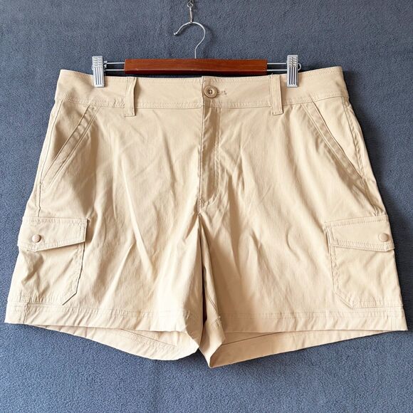 Eddie Bauer Khaki Cargo Shorts Mid-Rise Nylon Stretch Pockets - Women's Size 12 - Picture 1 of 7